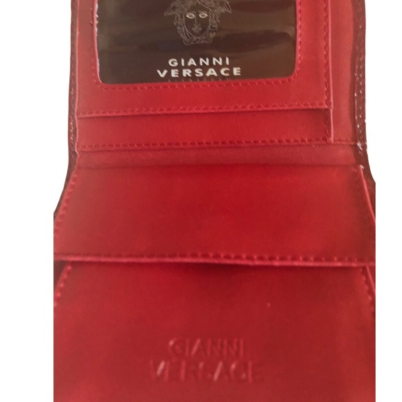 Versace Logo Red Trifold Wallet Crocodile Print Faux Leather - Picture 4 of 6